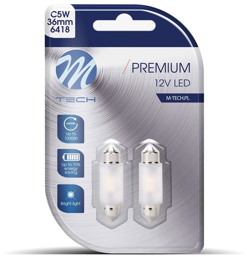 M-Tech PREMIUM C5W 36 mm 2 LED biele 2 ks