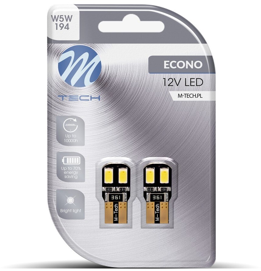 M-Tech CANBUS W5W W2.1x9.5d 4 LED biele 2 ks