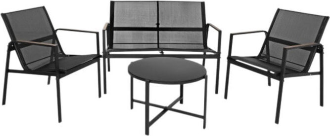 Gardlov 27622 Sada balkonového nábytku pohovka, 2 křesla, stůl, 4 ks, černá