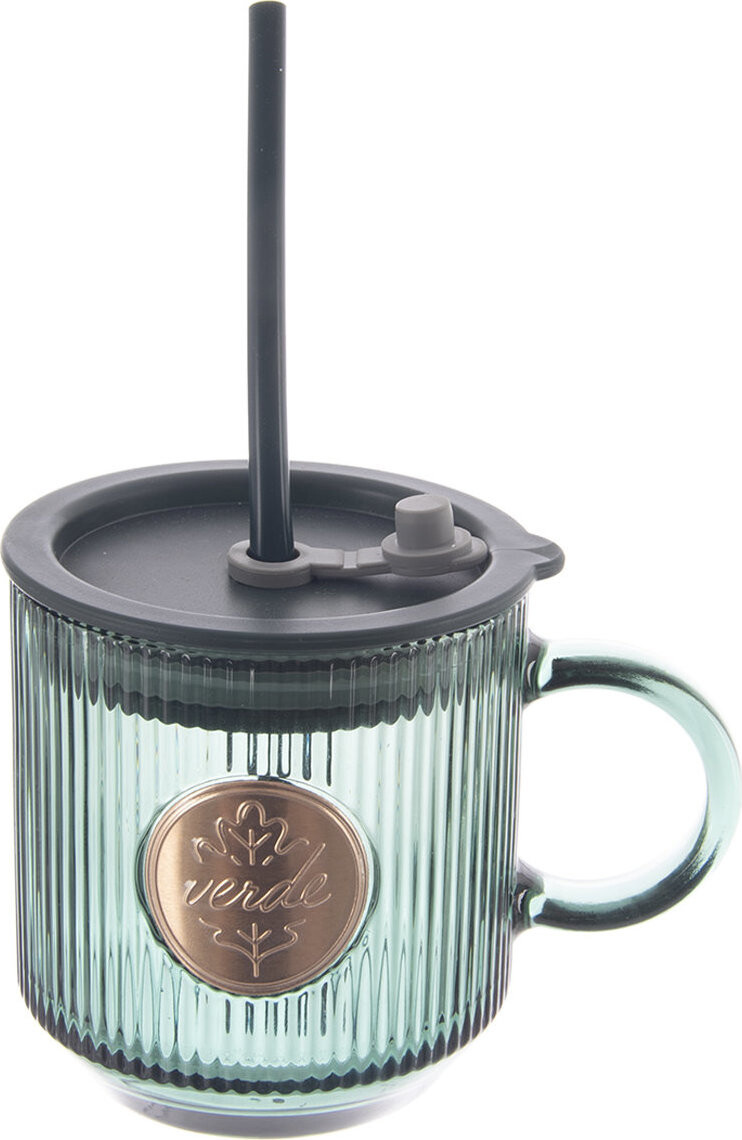 ORION VERDE Hrnek s víčkem a brčkem 0,35 l sklo/UH