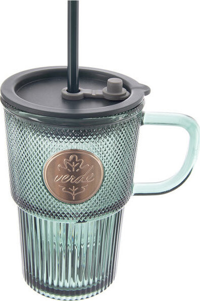 ORION VERDE Hrnek s víčkem a brčkem 0,46 l sklo/UH