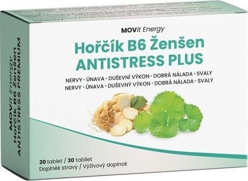 MOVit Energy Horčík – Ženšen Anti-Stress Premium, 30 tabliet