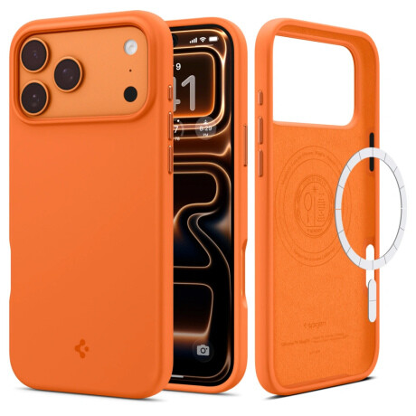Spigen Silicone Fit MagSafe kryt na iPhone 17 Pro Max, oranžový