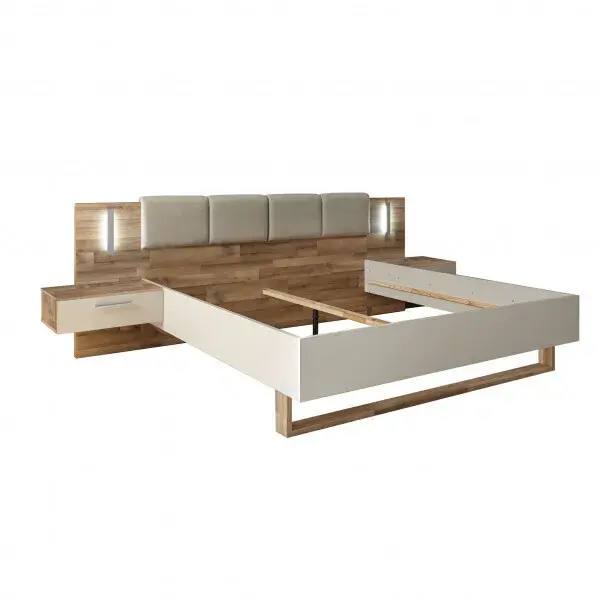 Dvoulůžková postel s nočními stolky Mont Blanc 66 180x200 cm šampaňské/dub Montana