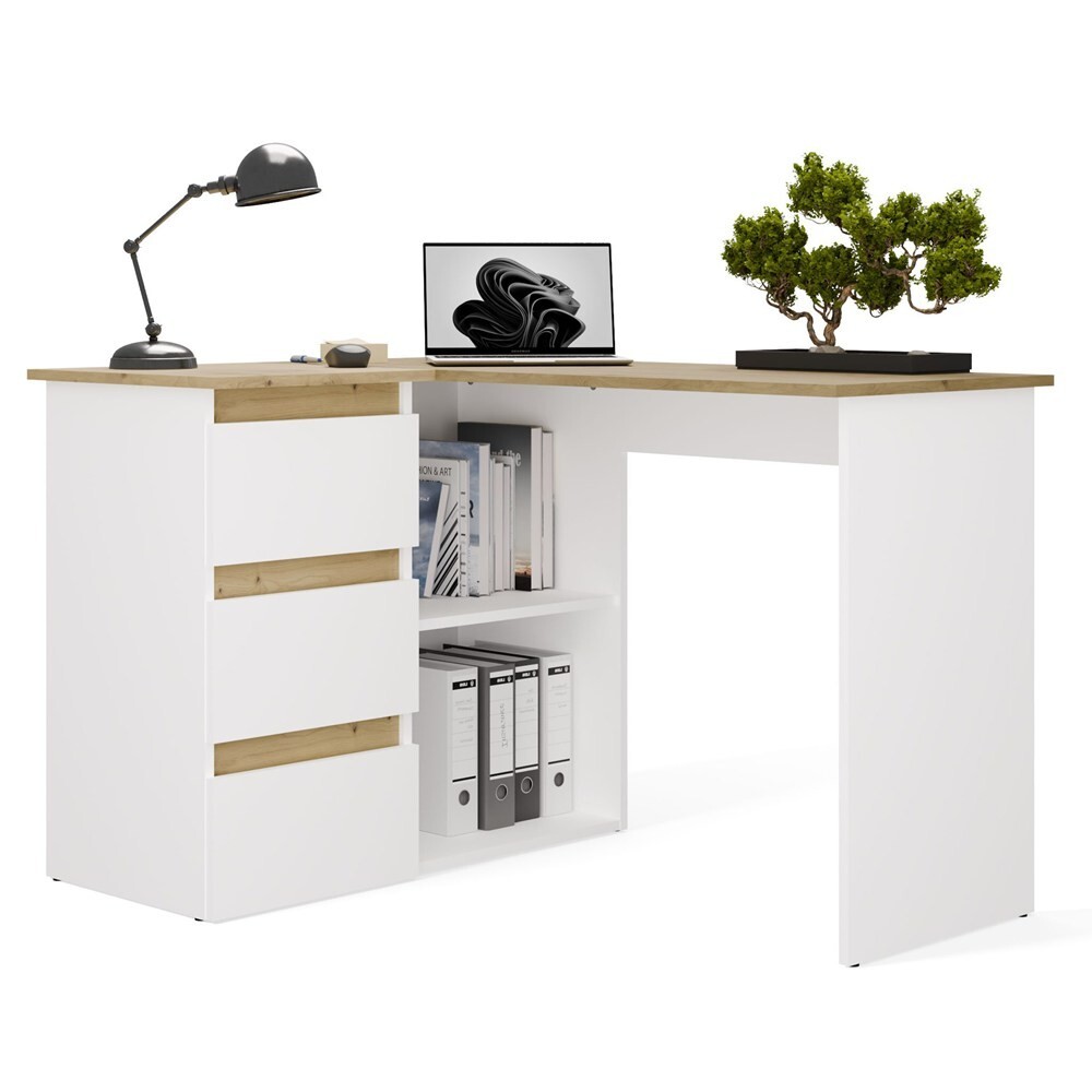 Rohový psací stůl Nicea levý dub artisan/bílý