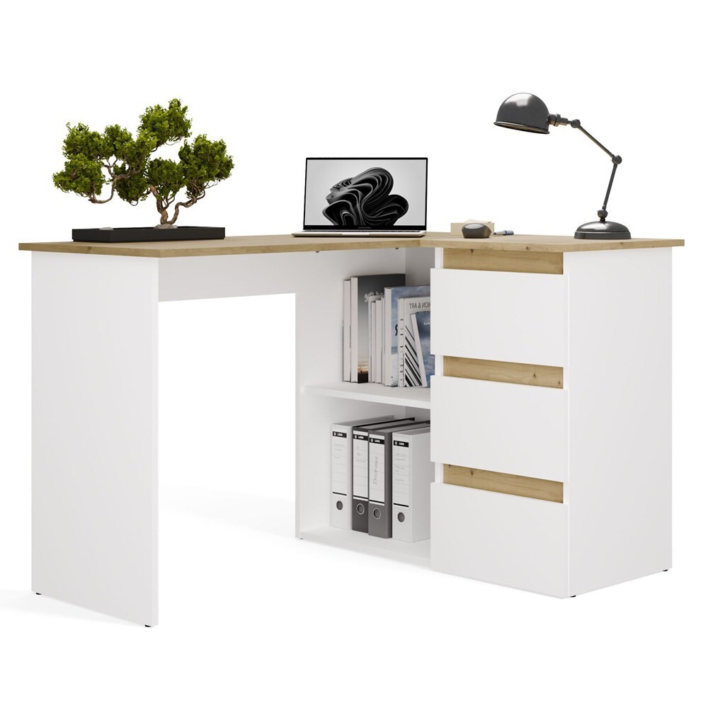 Rohový psací stůl Nicea pravý dub artisan/bílý