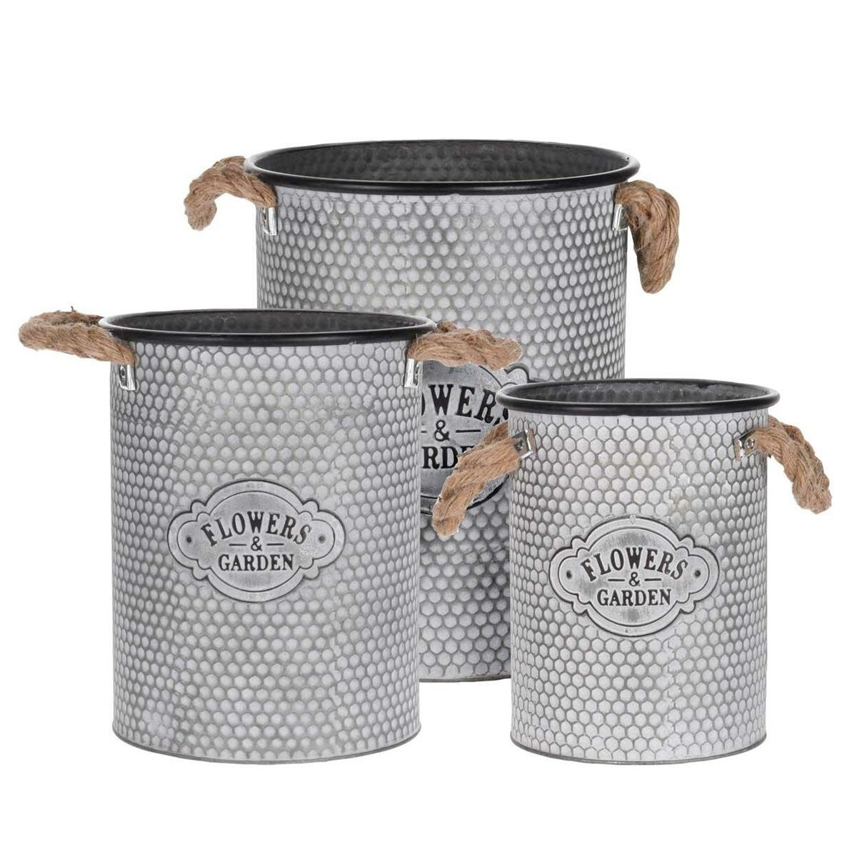 Sada 3 ks květináčů FLOWERS šedá