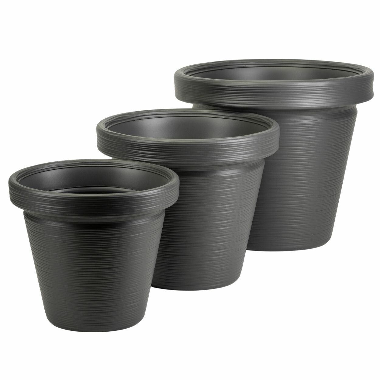 Sada 3 ks květináčů SRTIA RIFLO 47,9x55/40x46/33,9x39 cm antracitová