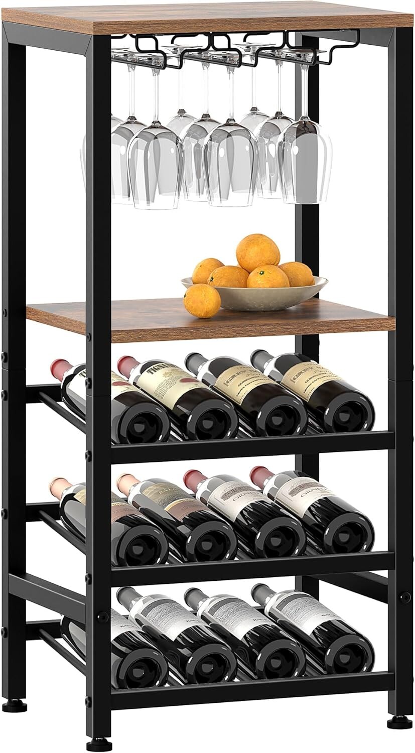 Stojan na víno s držákem na skleničky Houseland Wine hnědý/černý