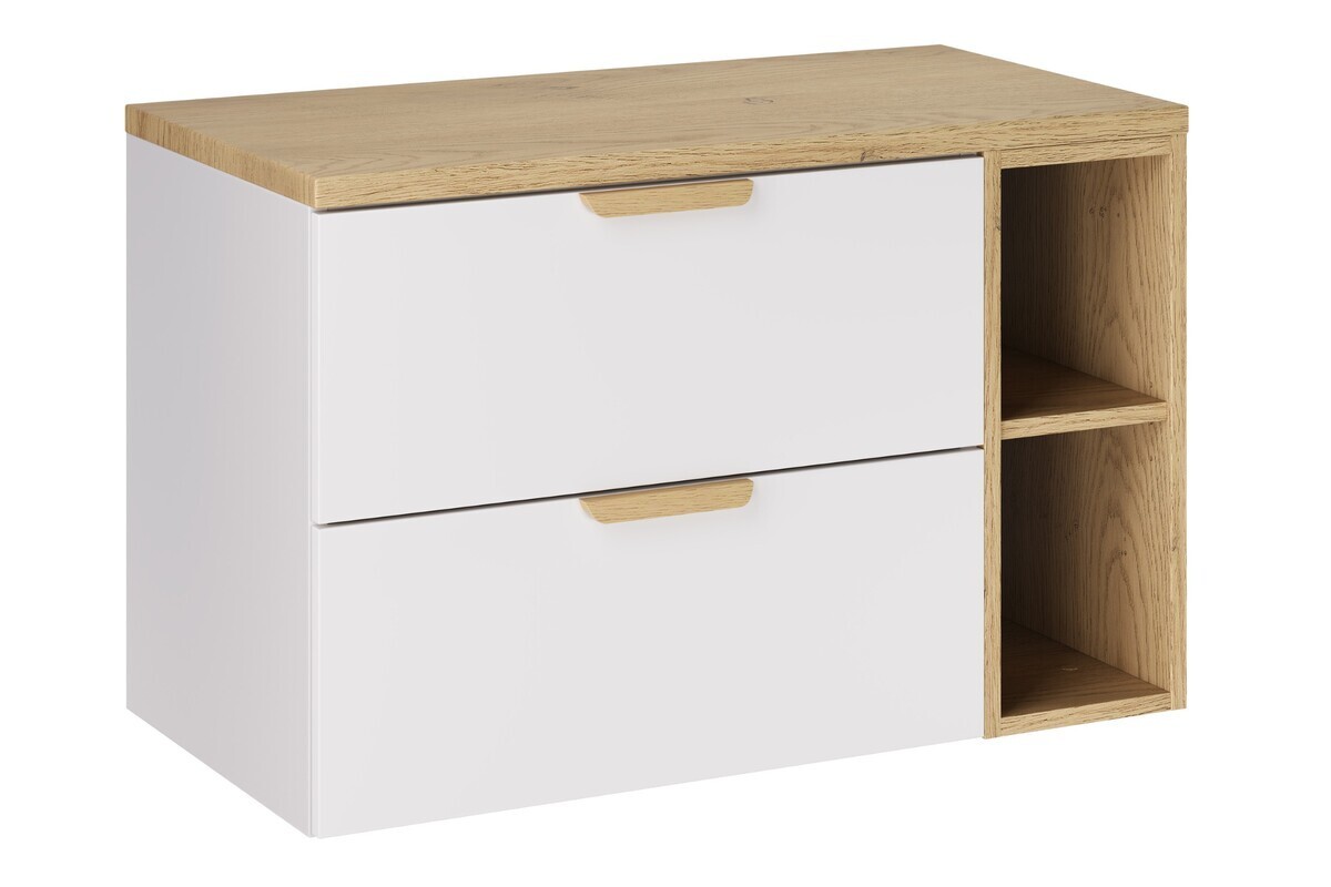 Závěsná skříňka pod umyvadlo Aster Nordic s deskou a regálem 80 cm bílá/dub cremona