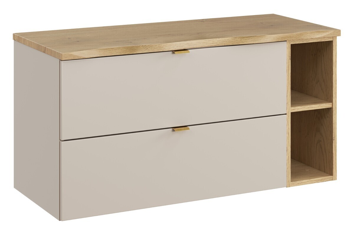 Závěsná skříňka pod umyvadlo Dalia Cashmere Nature s deskou a regálem 100 cm kašmír/dub cremona