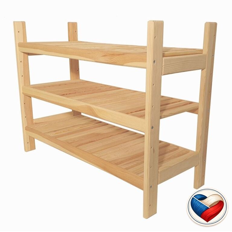 Drevený regál s 3 policami, 60 × 54 × 25 cm, česká výroba