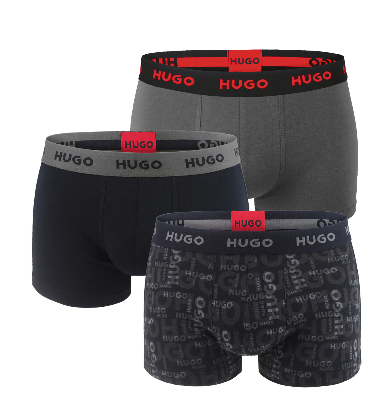 HUGO - boxerky 3PACK cotton stretch dark gray / modern logo style