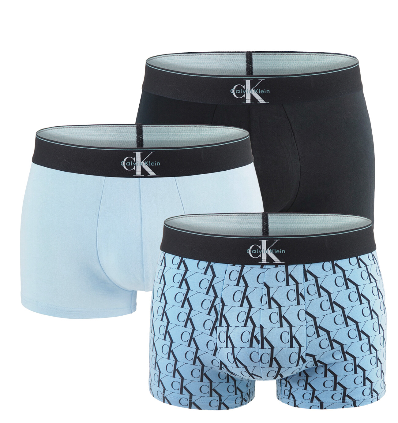 Calvin Klein - boxerky 3PACK Graphic monogram cotton stretch arctic blue & black tones