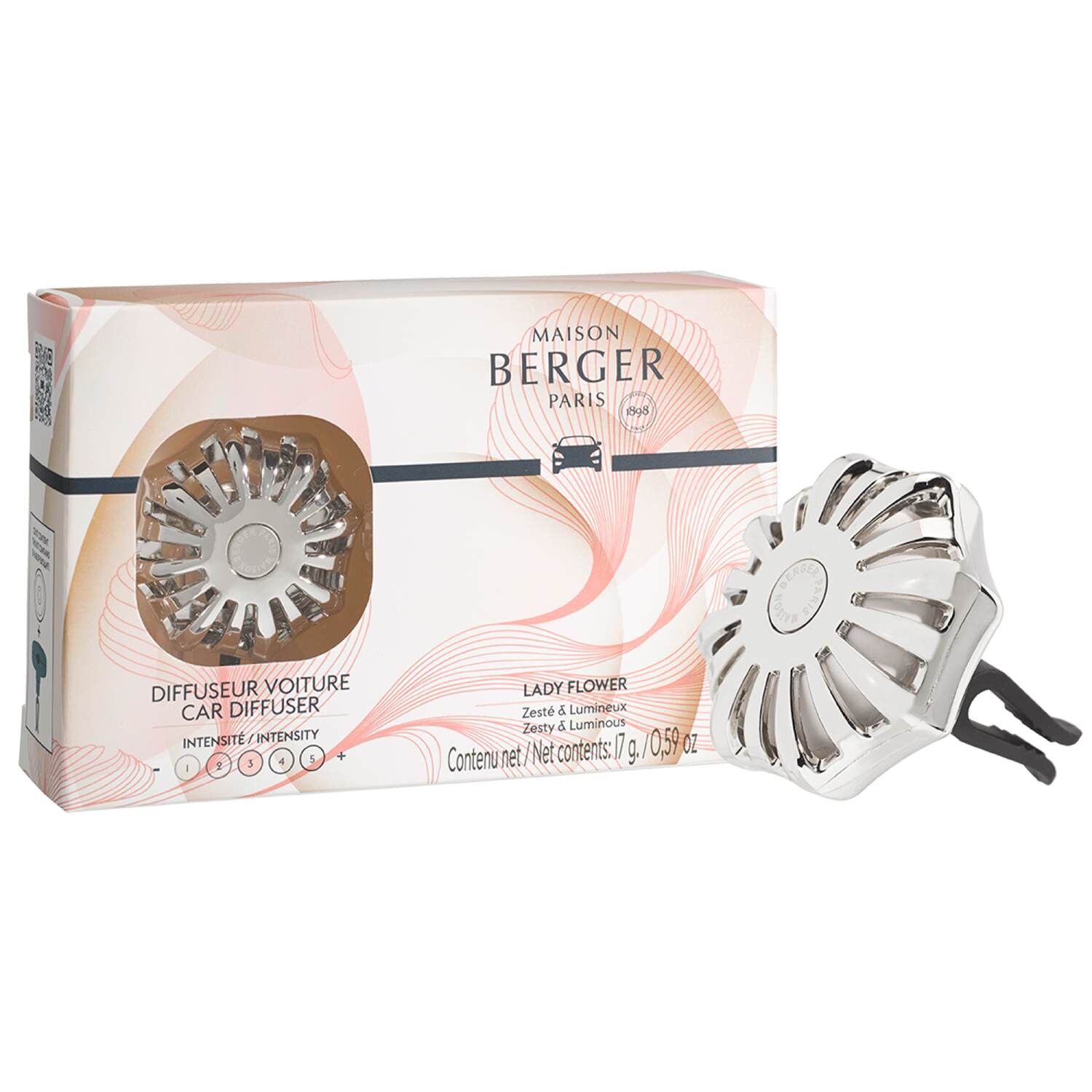 Maison Berger Paris Vôňa do auta Corali Lady Flower, strieborné puzdro 7874