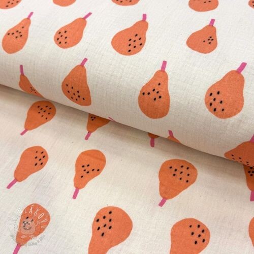 Dvojitá gázovina/mušelín Pears peach by JENNIFER BOURON ORGANIC