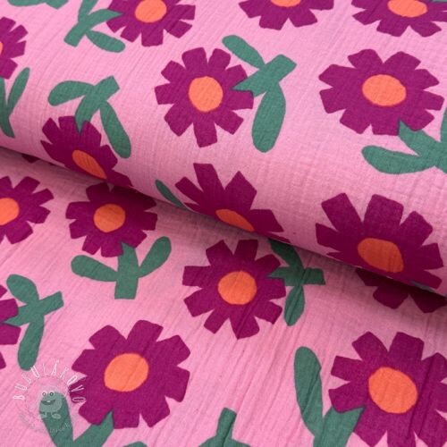 Dvojitá gázovina/mušelín Flowers pink by JENNIFER BOURON ORGANIC