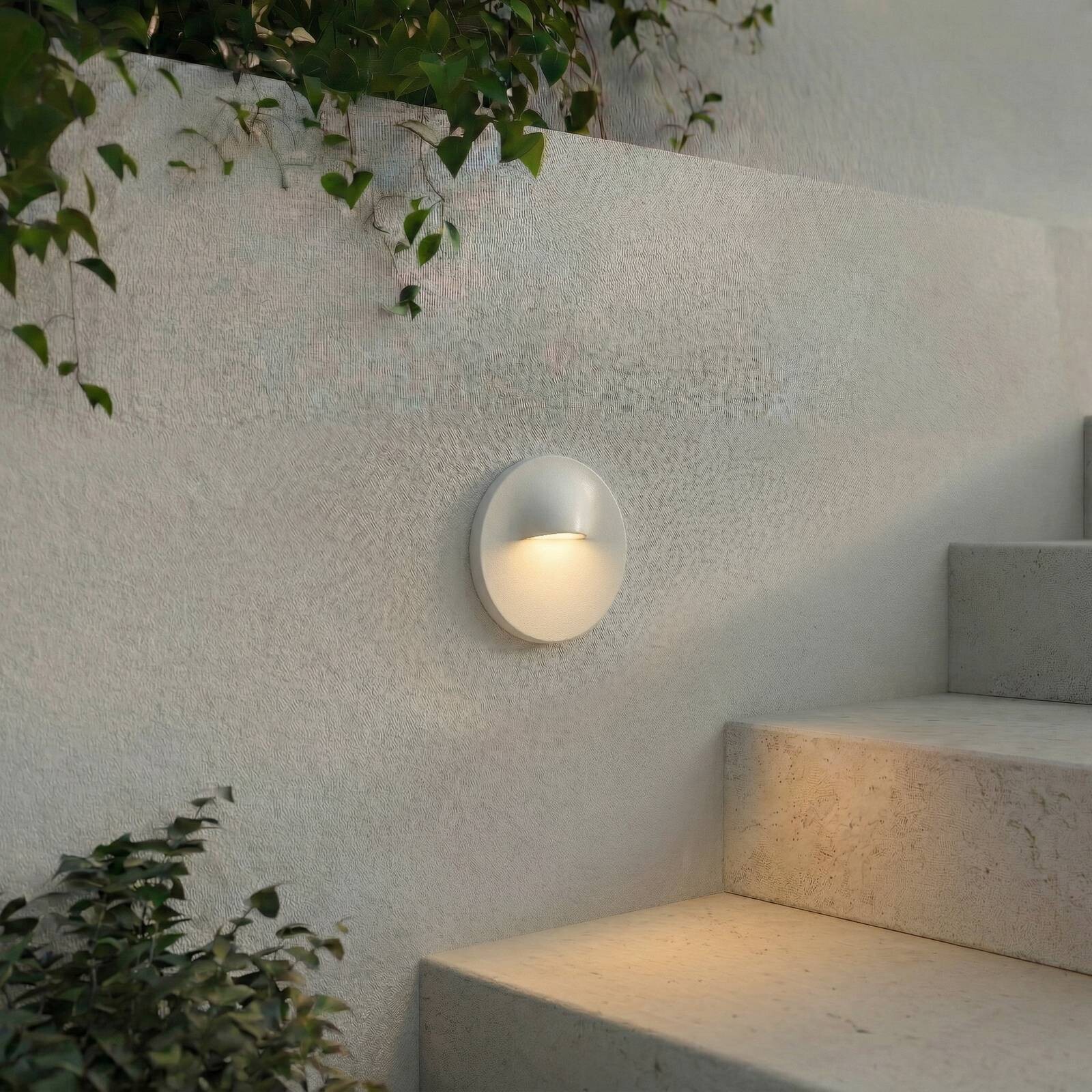 Lindby LED nástenná svietidlo Alune, biele, okrúhle, Ø 8 cm, IP65