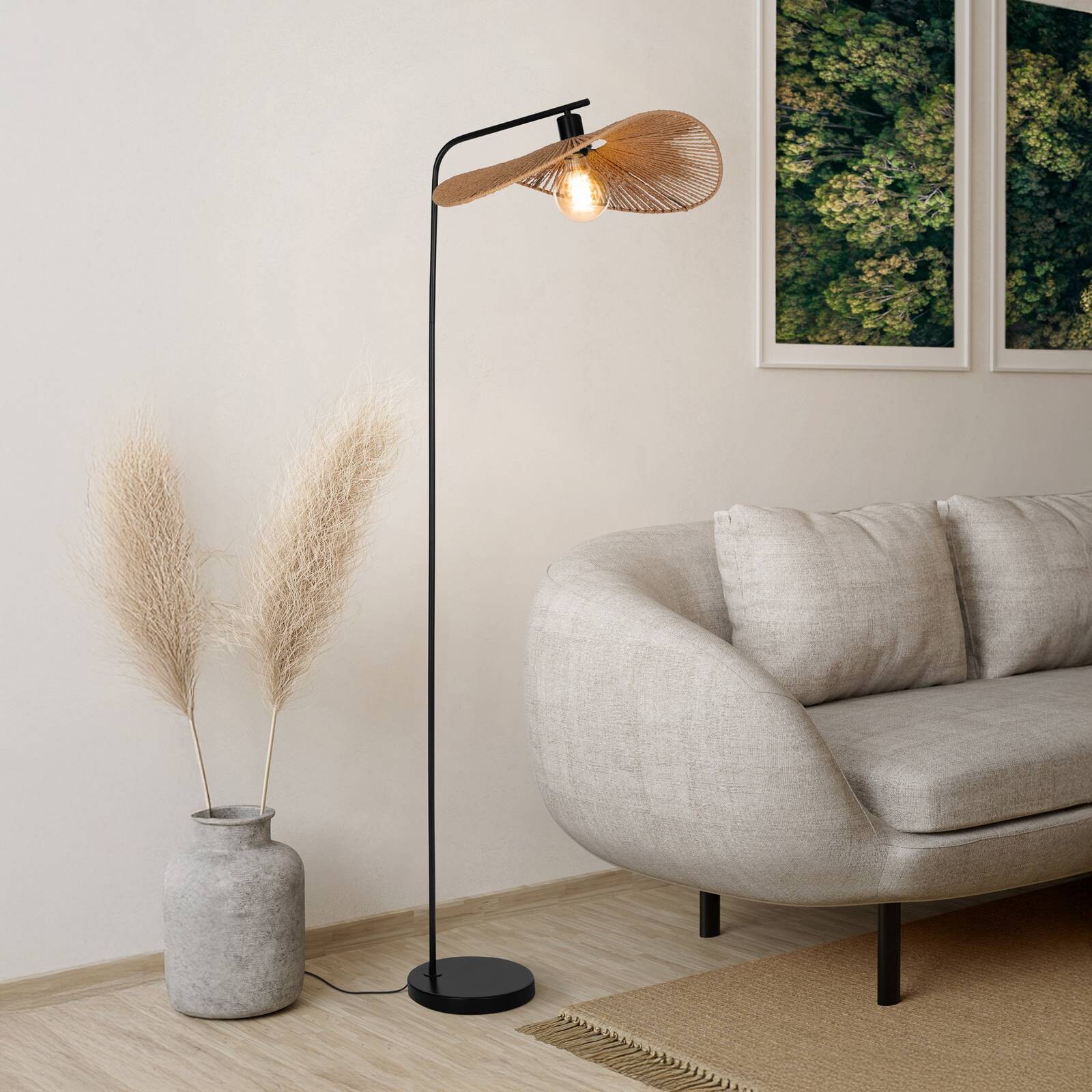Stojacia lampa Siruela, hnedé, výška 160 cm, papierové lanko, E27