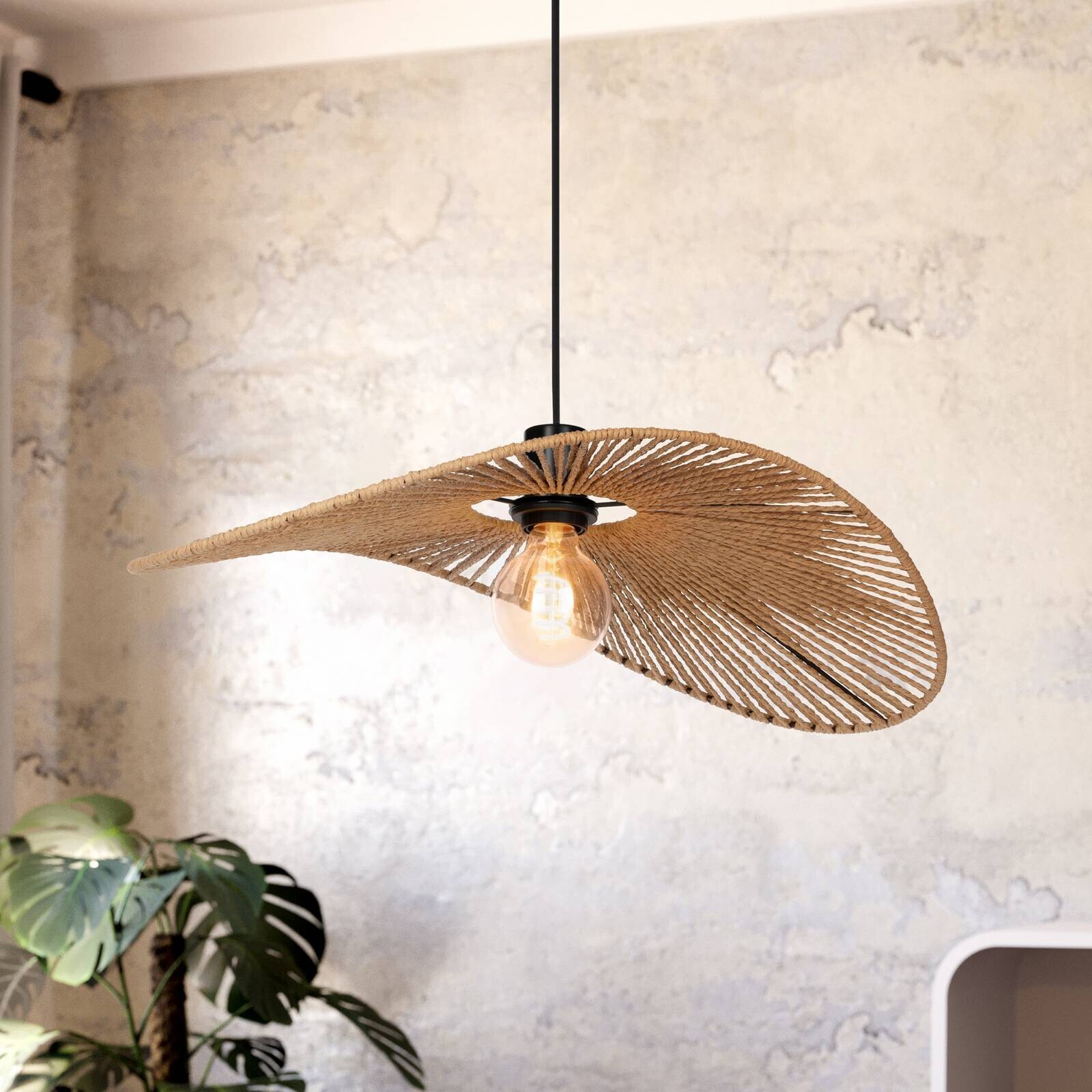 Závesné svietidlo Siruela, 56 x 40 cm, hnedé, papierové lanko, E27