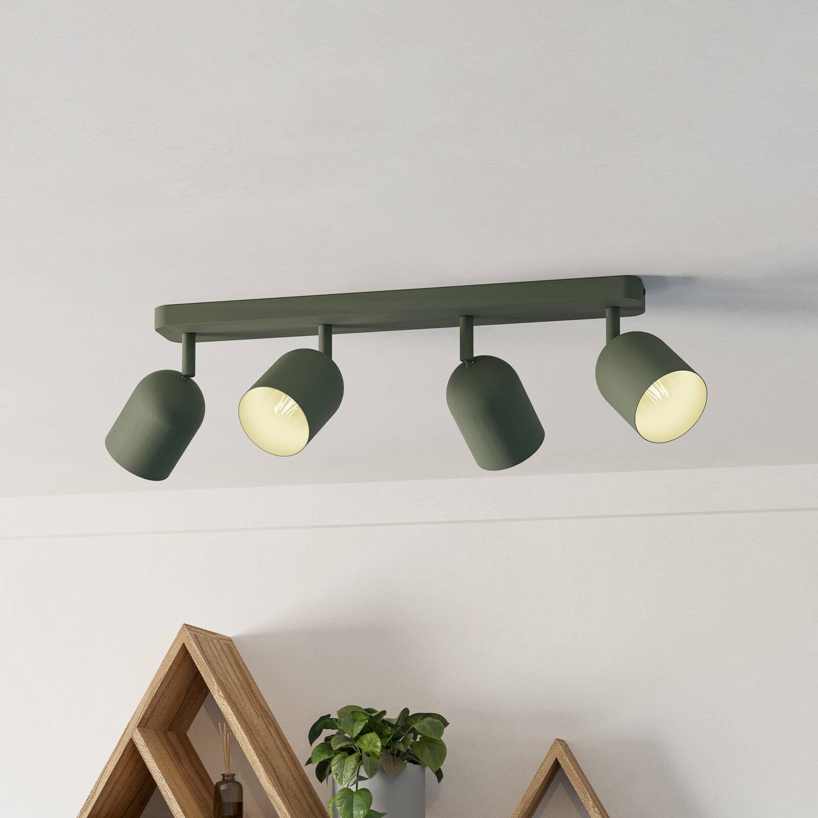 Stropné bodové svetlo Tilston, tmavozelený, dĺžka 58 cm, 4-pl., oceľový