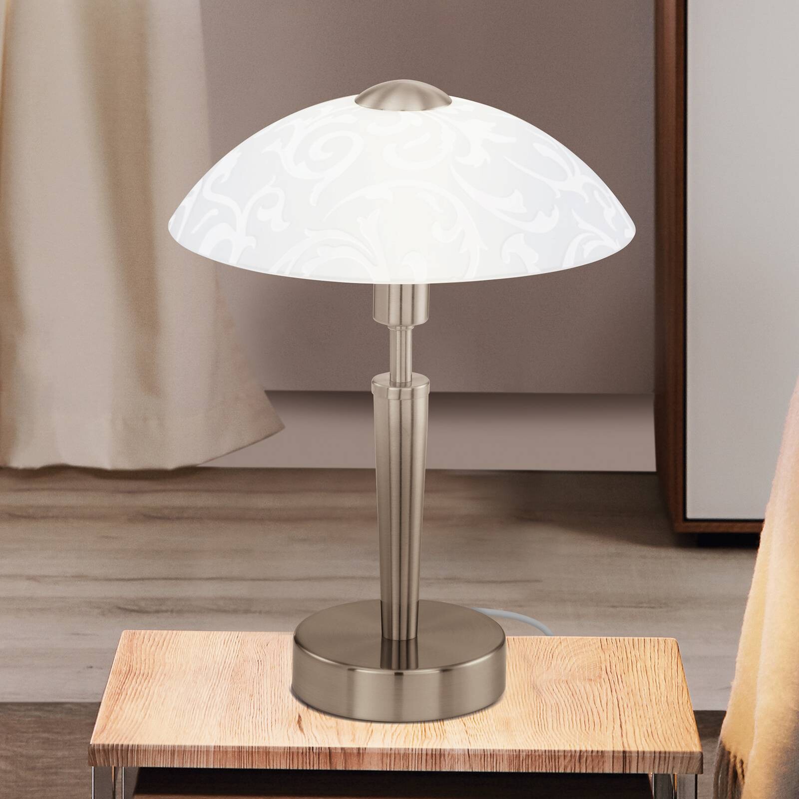 Stolová lampa SOLO 1, matný nikl, výška 32 cm, kov/sklo, stmievateľné