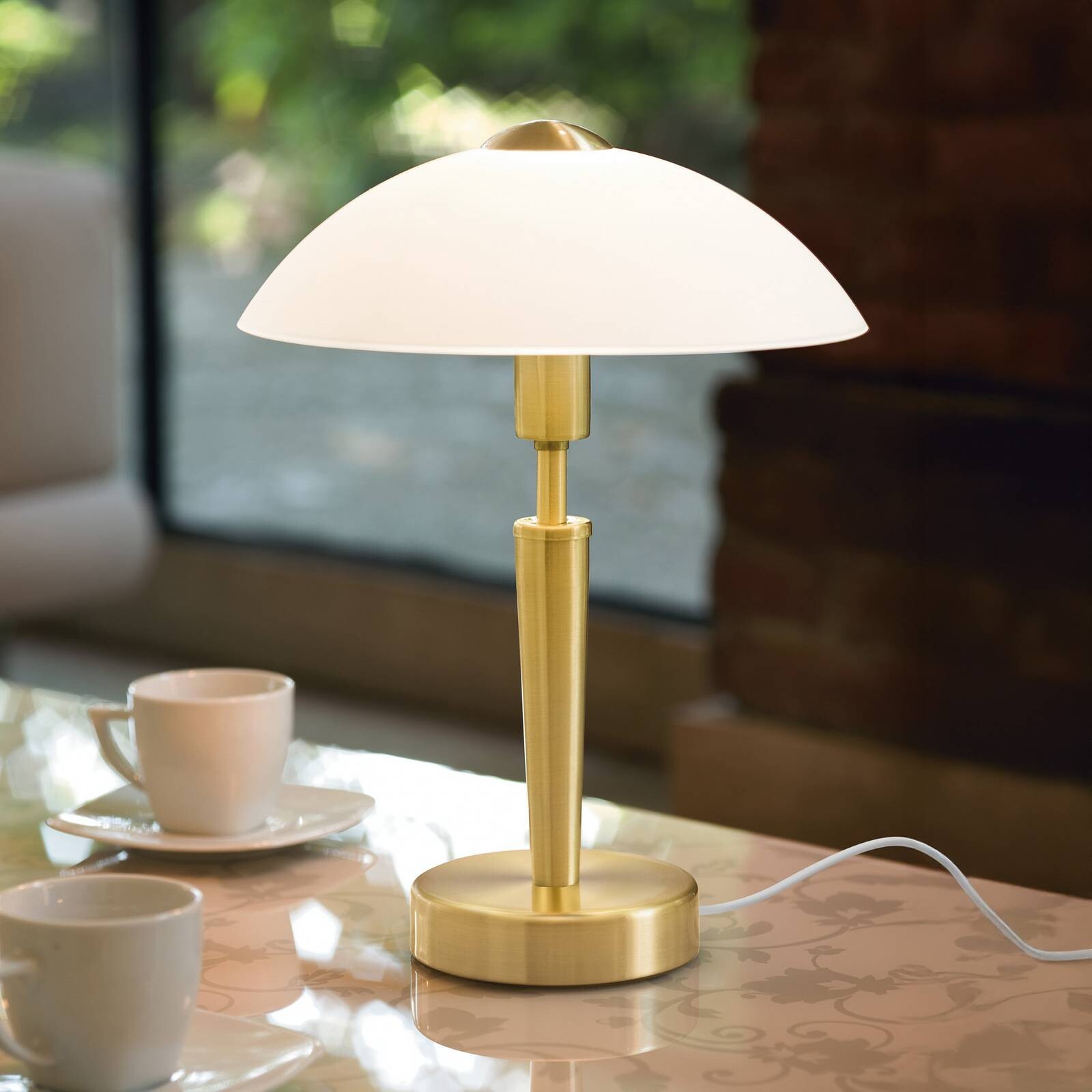 Stolová lampa SOLO 1, mosadzová farba, výška 35 cm kov/sklo stmievateľné