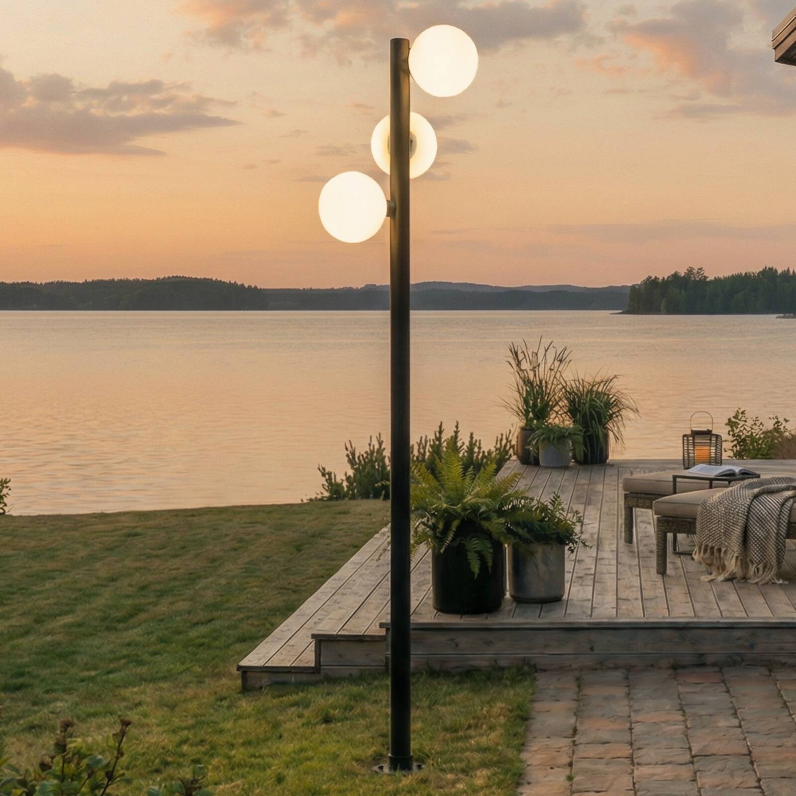 Exterierove LED svietidlo Lucande Asane, čierne, 3-pl., 222 cm, CCT