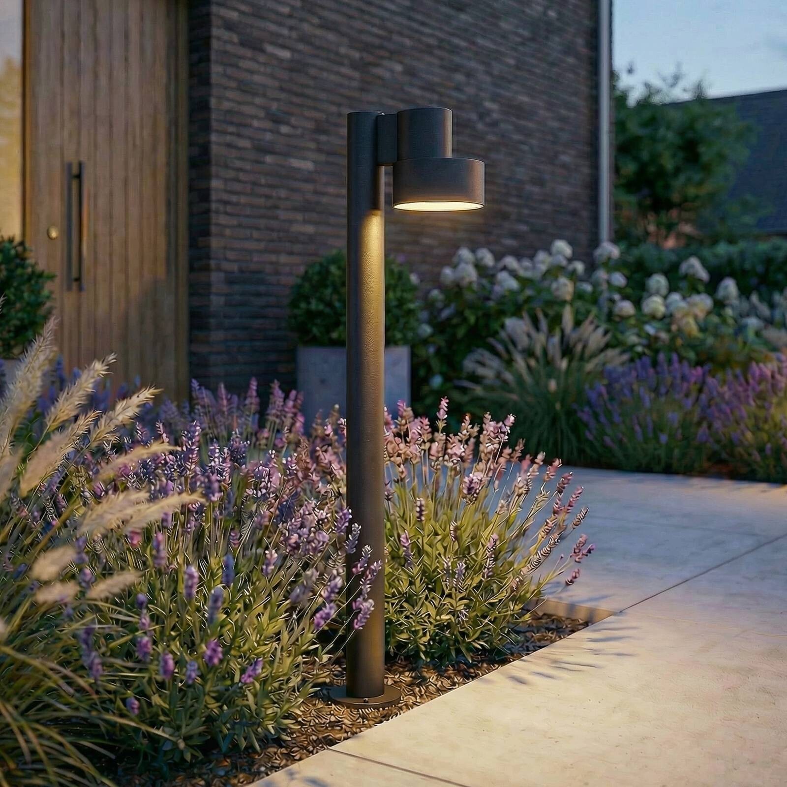 Chodníkové LED svetlo Lucande Elune, matná čierna, IP44, výška 77 cm