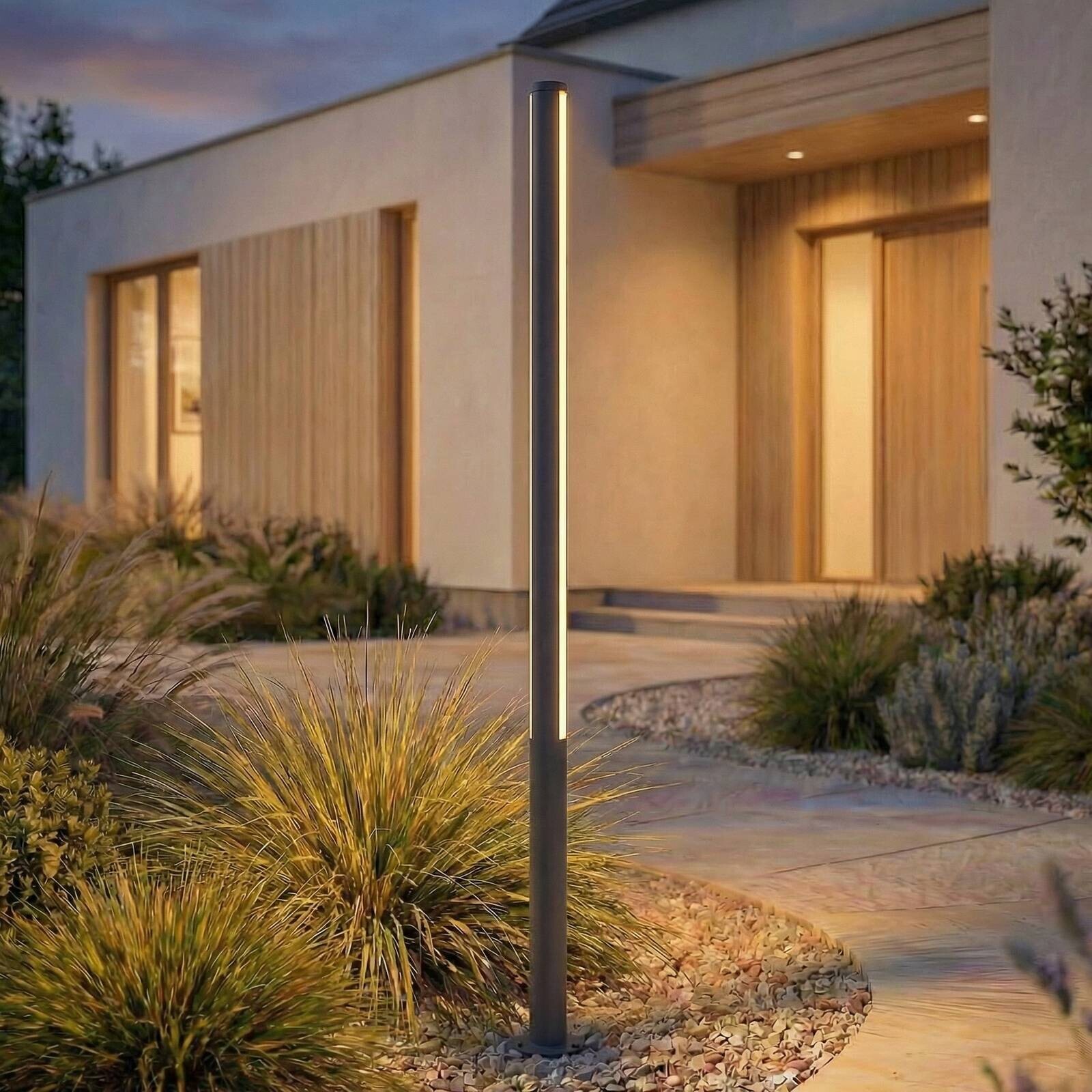 Lucande exterierové LED svietidlo Lynel, antracitová farba, výška 200 cm, IP54