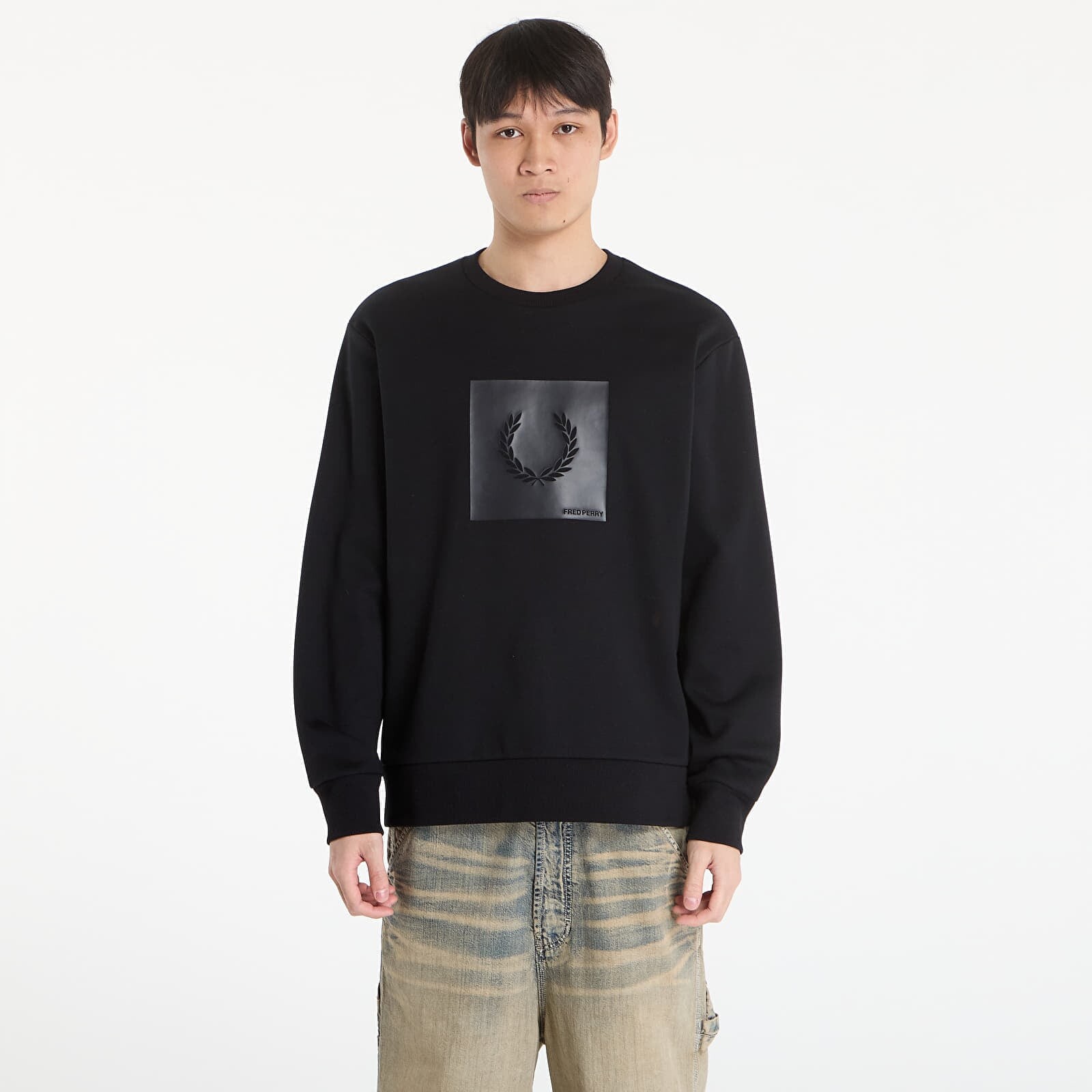 Mikina FRED PERRY Box Graphic Sweatshirt Black/ Anchorgrey XL