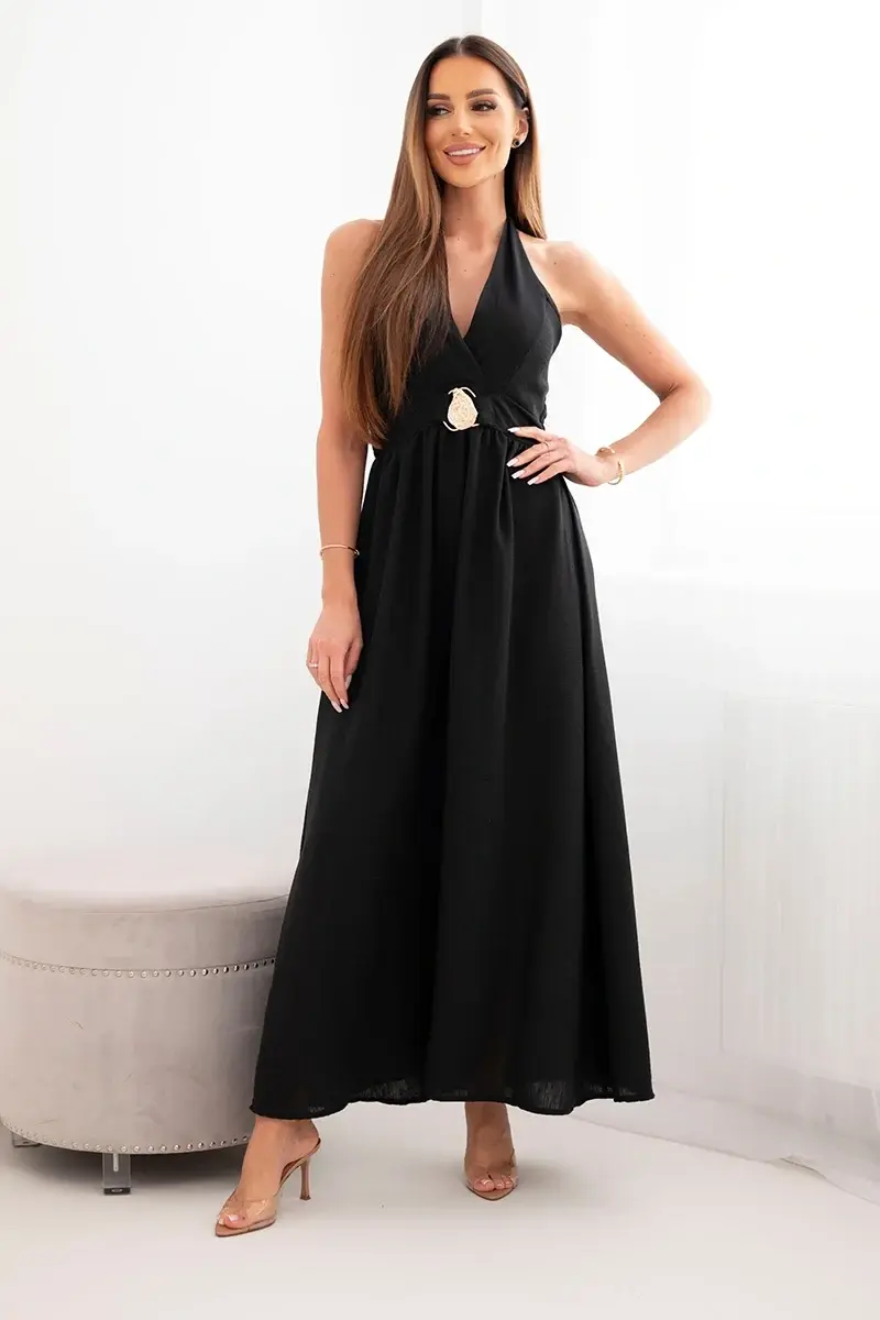 Maxi šaty Kesi Włoski s ozdobnou prackou čierne