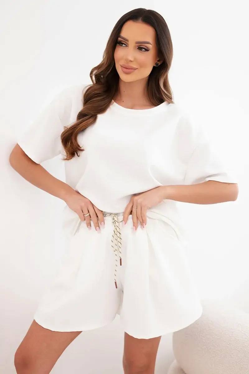 Dámsky ecru súprava z viskózy s krátkym rukávom