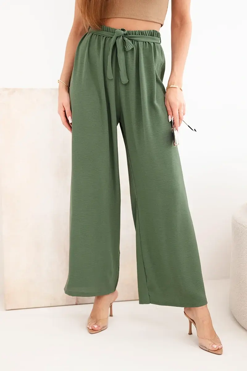 Kesi nohavice s viazaním v páse khaki