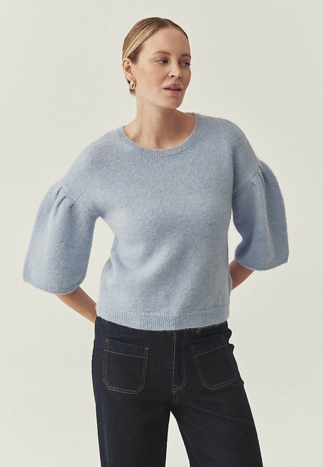 Modrý melange sveter s alpaka a vlnou