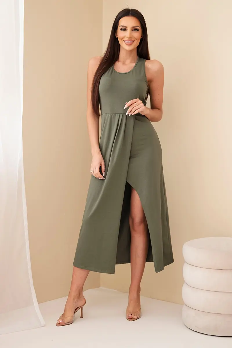 Dámske midi šaty bez rukávov s riasením