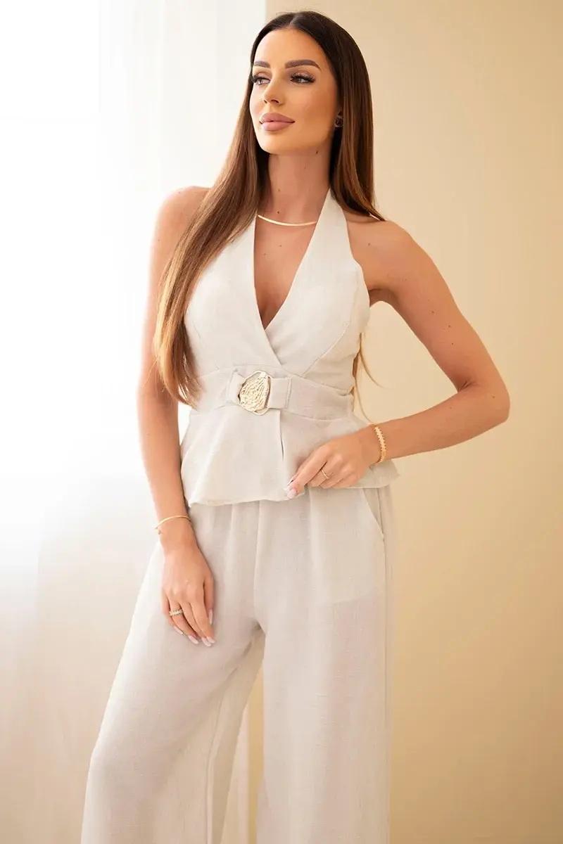 Kesi dámsky viskózový set s viazankou a širokými nohavicami