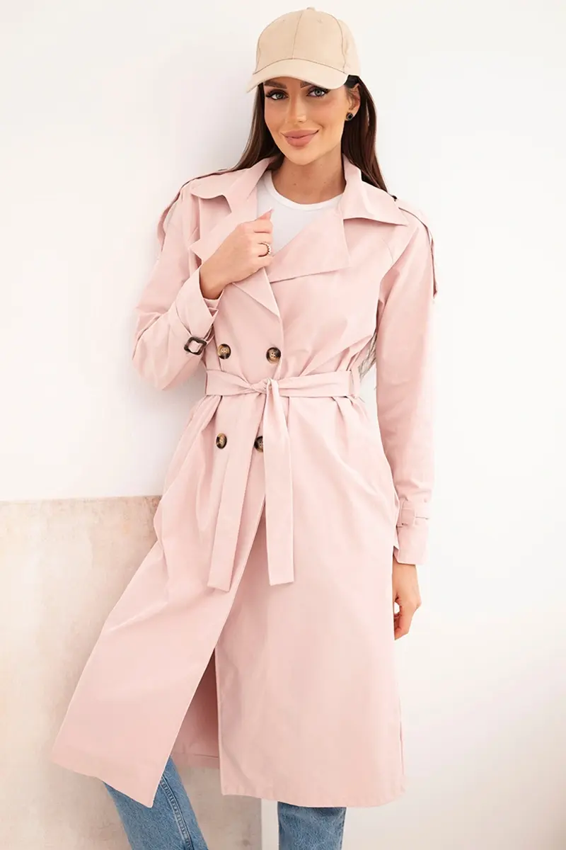 Kesi Włoski kabát s opaskom, púdrovoružový