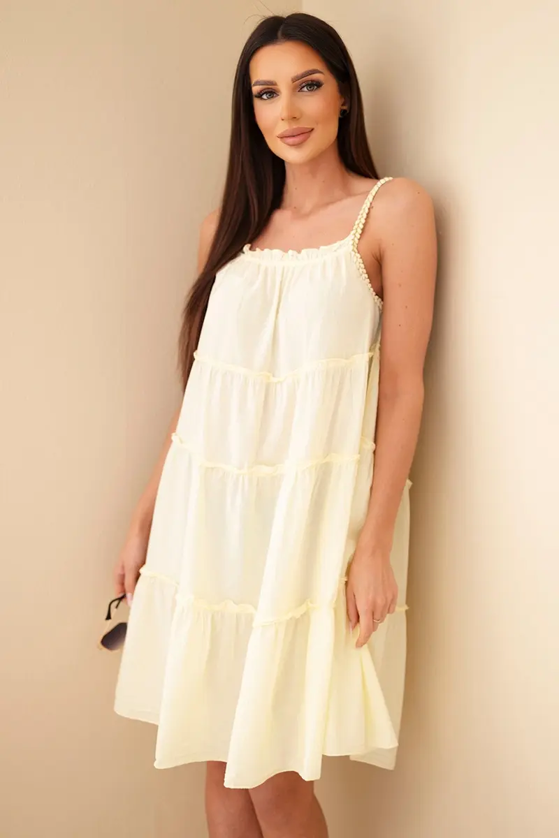 Kesi letné šaty s ramienkami a volánmi žlté