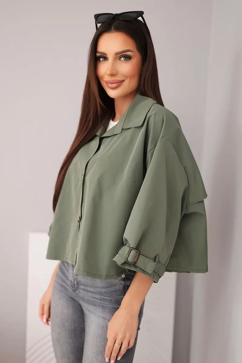 Krátka dámska khaki bunda s gombíkmi