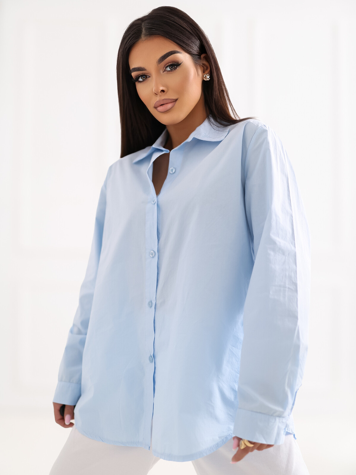Svetlomodrá dámska košeľa s dlhým rukávom