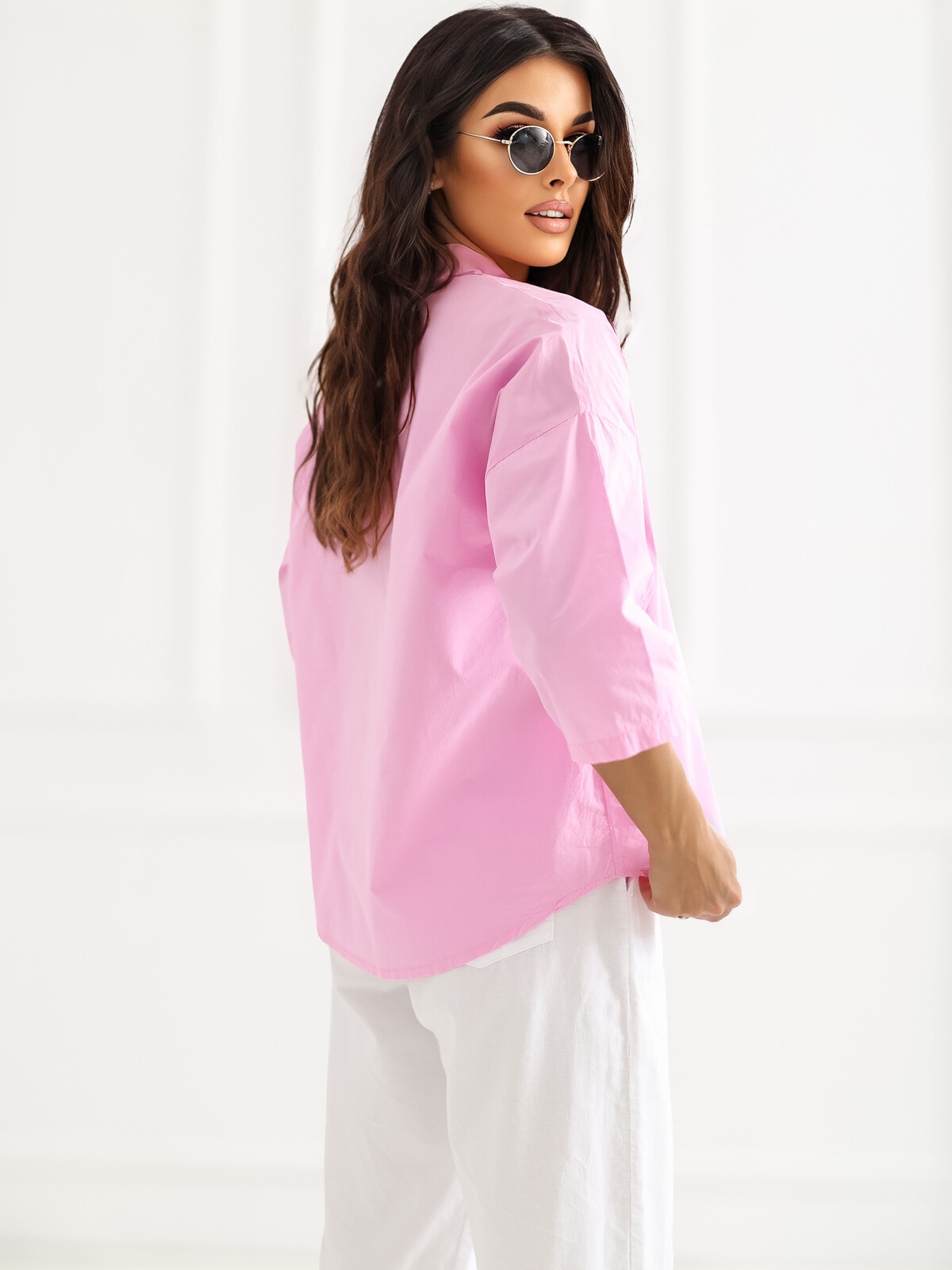 Ružová dámska košeľa s 3/4 rukávom