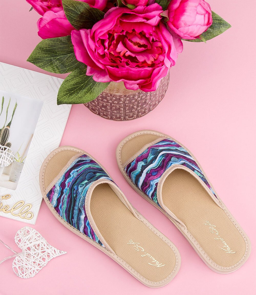 Dámske papuče NS-056 modré béžové