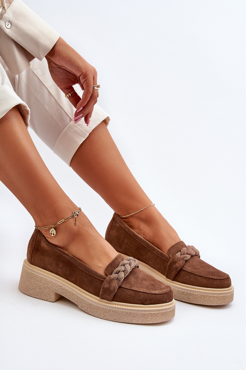 Zazoo 3429/W Damskie Zamszowe Mokasyny Z Ozdobą Brązowe 38