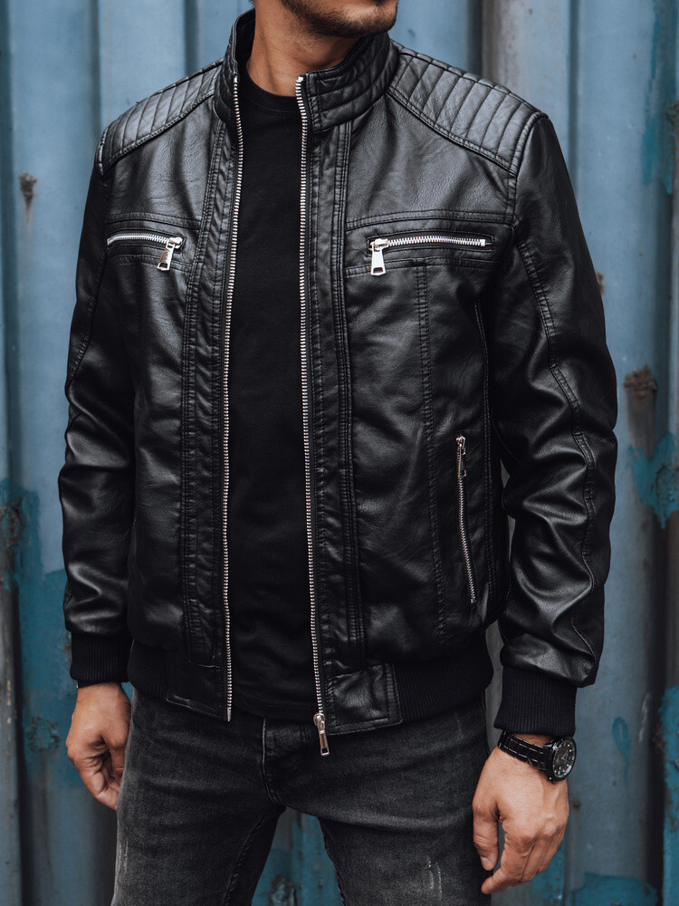 Pánska kožená bunda čierna FashionStreet TX4739 XL