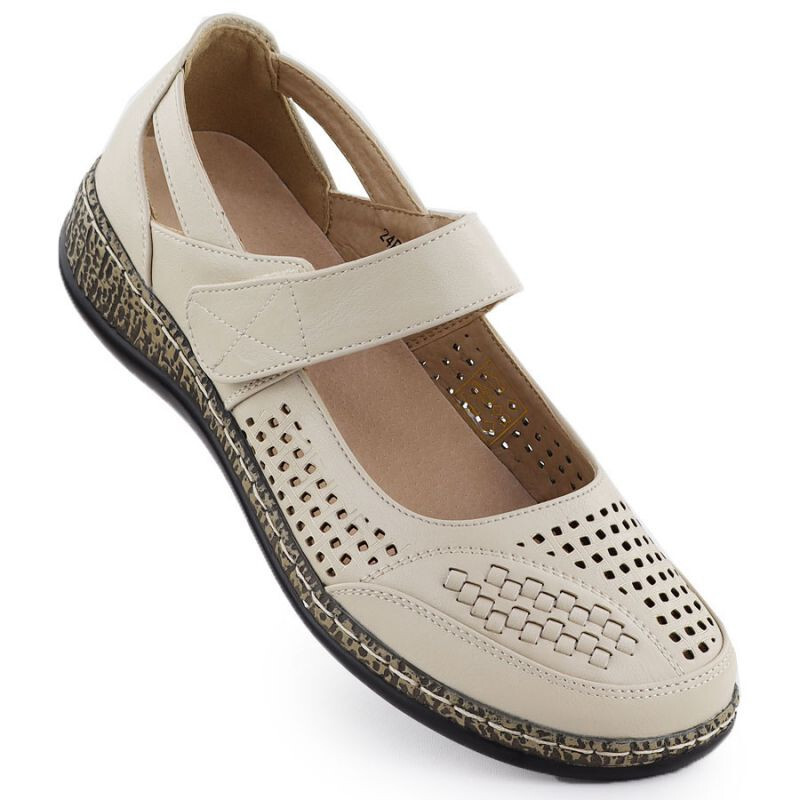 Dámske ažurové topánky na suchý zips béžové Unisoft 7026 37