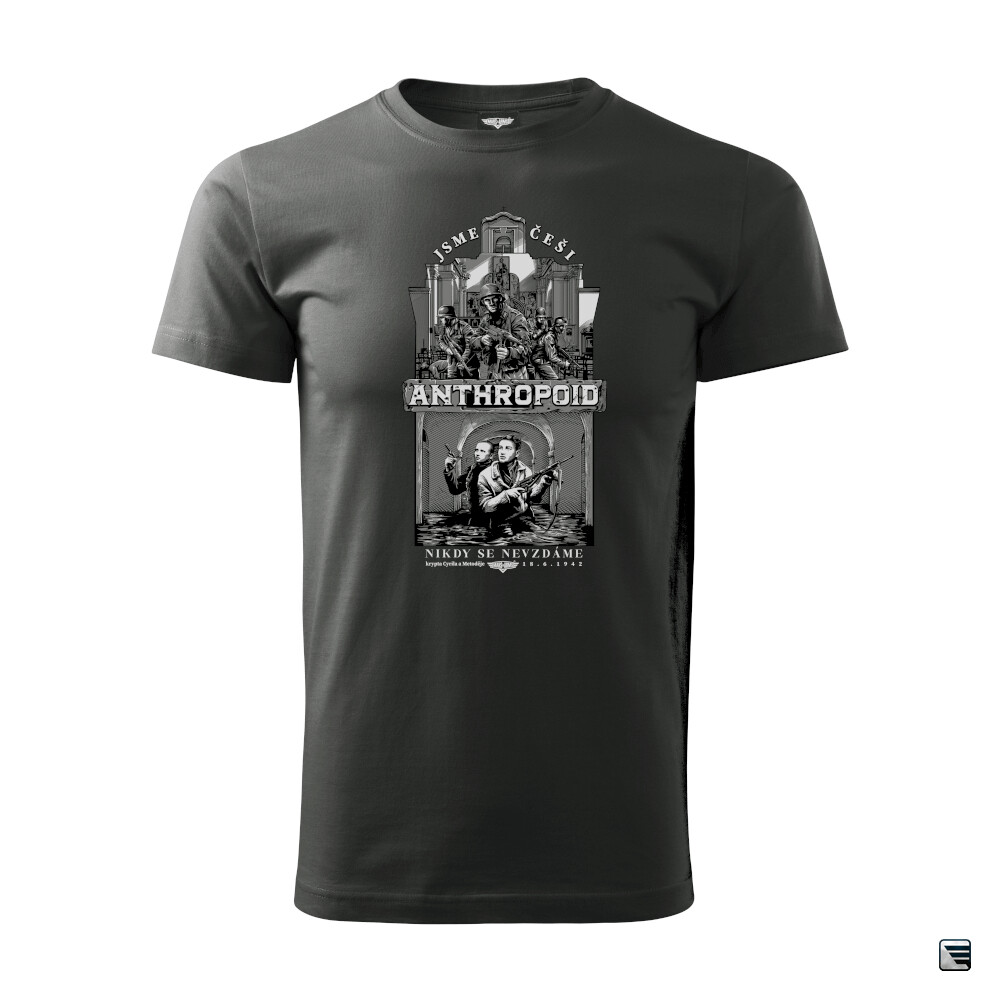 Tričko Mars and Arms Antropoid Nikdy sa nevzdáme - tmavo sivé, S