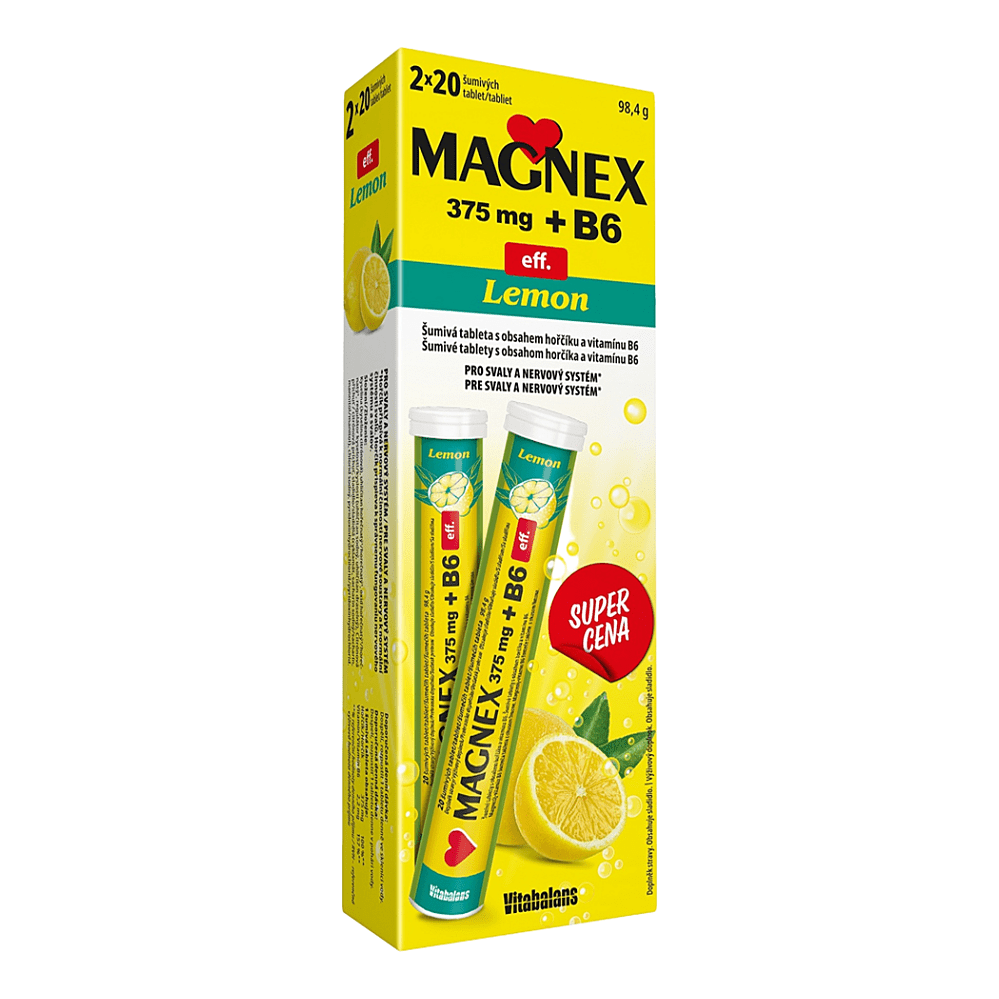 MAGNEX 375mg + B6 eff. Lemon 2 x 20 šumivých tabliet