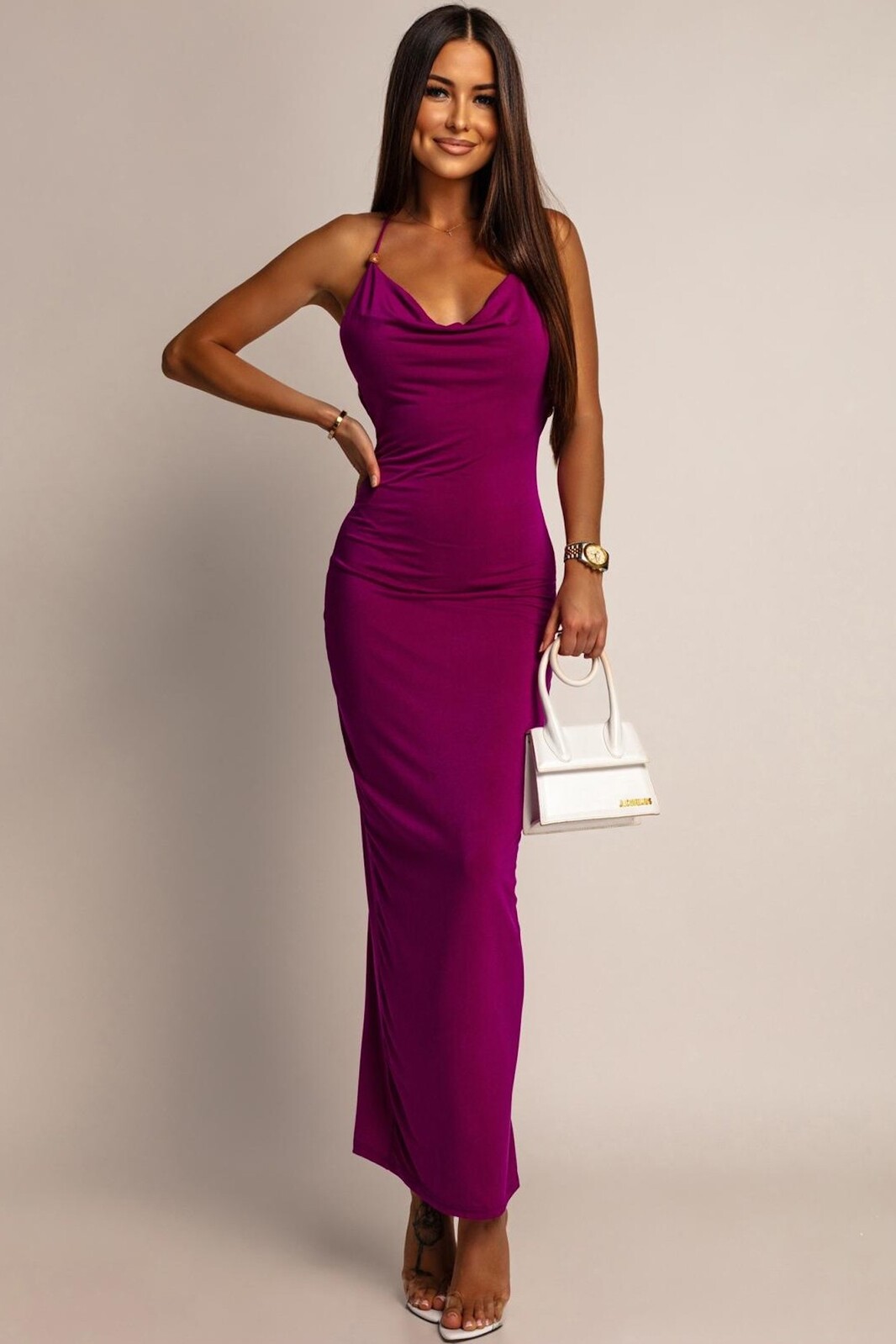 Azzurra Fialové priliehavé šaty s odhaleným chrbtom Veľkosť: UNI