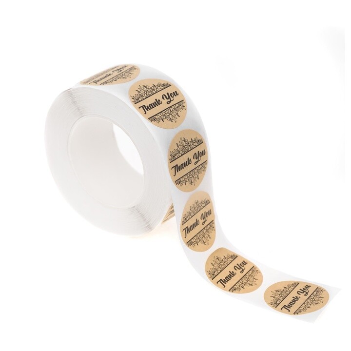 Nálepky „Thank You“  kraftové - 500 ks